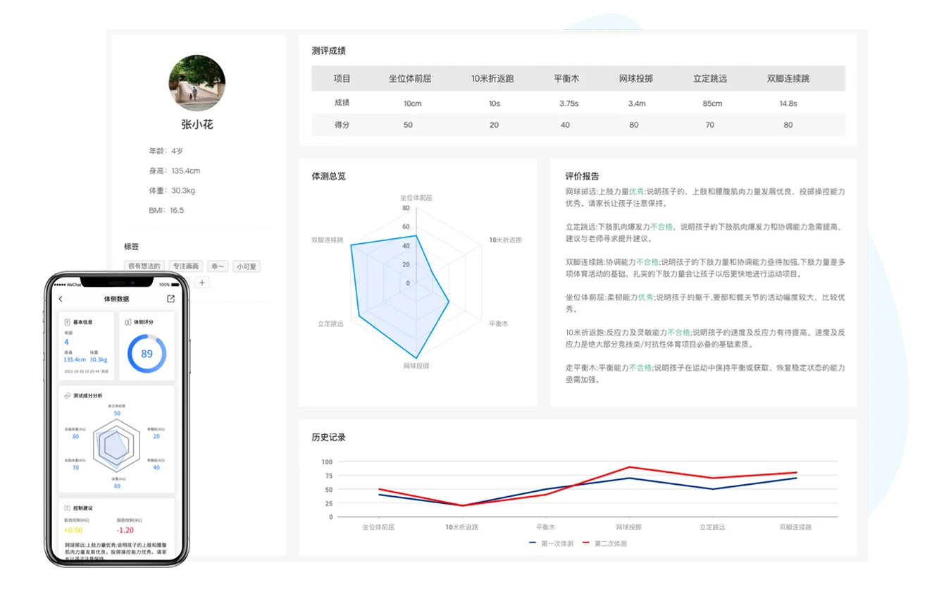 体质测评系统实现成长数据可视化